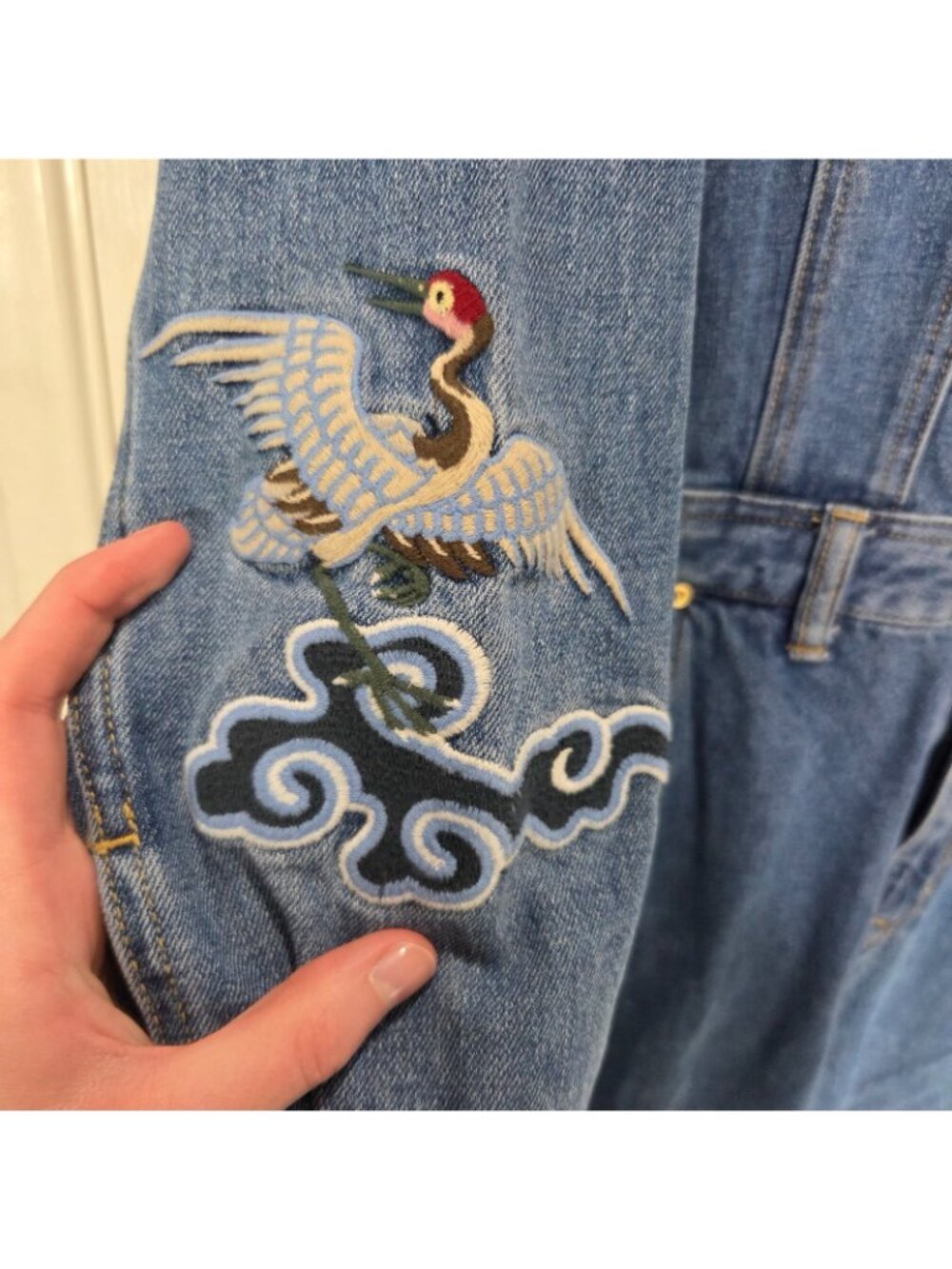 Rare Lee 101 Embroidered Jumpsuit Coveralls S Crane Asian Oriental Y2K Grunge - Picture 3 of 10